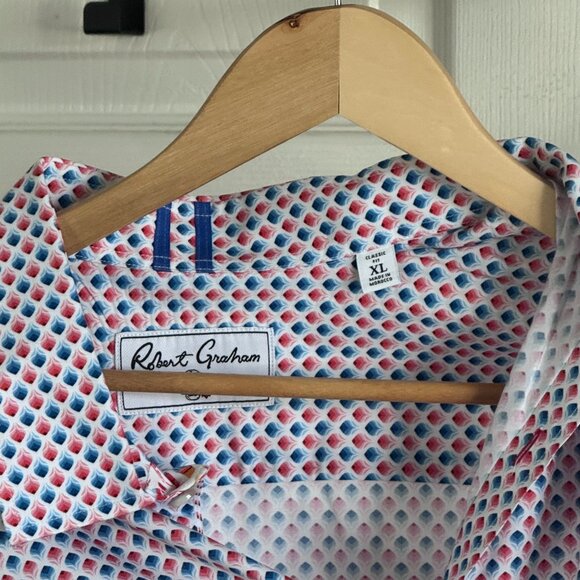 Robert Graham L/S Cotton Men's Button-down Shirt w/ Red & Blue Drop Pattern, XL - Picture 2 of 3
